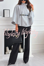 Elegant Moment Woolen Button Turtleneck Belted Oversized Cape