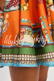 Linen Blend Unique Print Suspender Tie Casual Mini Dress