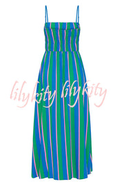 Gigi Linen Blend Stripe Elastic Bodice Pocket Loose Midi Dress