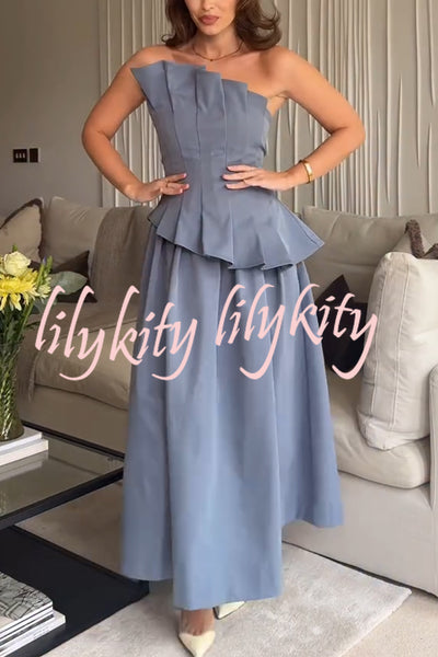 Fashionable Chic Off Shoulder Structured Pleat Corset A-line Midi Dress