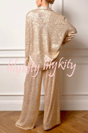 Solid Color Sequin Long Sleeve Party Blazer