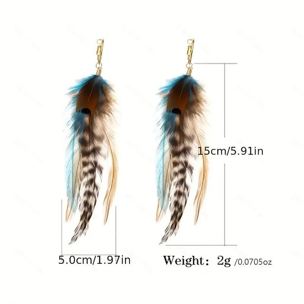 Boho Vintage Colorful Feather Tassel Dangle Drop Earrings