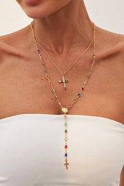 Fashionable Diamond Cross Chain Elegant Multi-layered Necklace