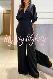 Esther Kimono Sleeve Elastic Waist Pocketed Wide Leg Jumpsuit