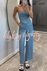 Fashionable Look Denim Sequin Textured High Rise Pocket Straight Jeans