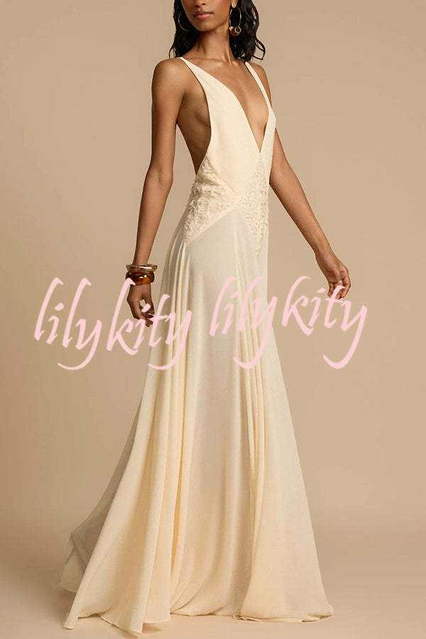 Venus By The Sea Tulle Lace Patchwork Backless Flowy Maxi Dress