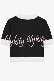Fashionable Contrast Color Short-sleeved Button-down Top