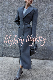 Elegant Lapel Long Sleeve Button High Waist Long Coat