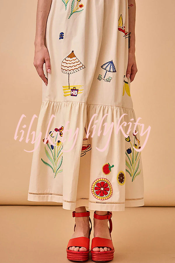 Summer Resort Printed Round Neck Bell Sleeve Maxi Dress