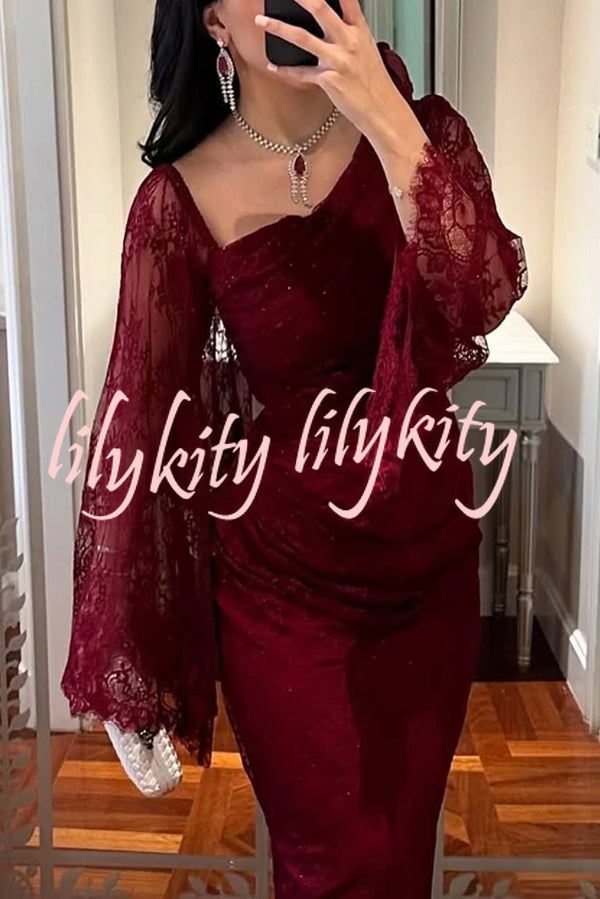 Fashionable Hollow Lace Elegant Slim Hot Diamond Maxi Dress