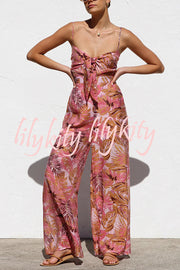 Botanical Print Strappy Resort Style Wide-leg Pants Jumpsuit