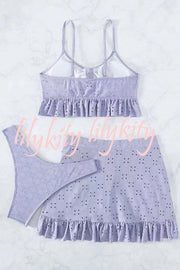 Hollow Patchwork Suspender Strap Three Pieces Swimsuit Set