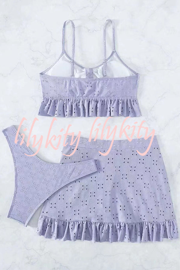 Hollow Patchwork Suspender Strap Three Pieces Swimsuit Set