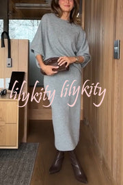 Soft and Warm Cashmere Knit Batwing Sleeve Relaxed Sweater