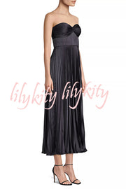 Love Note Satin Sweetheart Twist Off Shoulder Pleated Maxi Dress