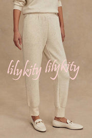 Ivory Marl Fleck Half-Zip Neck Long Sleeve Sweatshirt and Elastic Waist Pocket Jogger Set