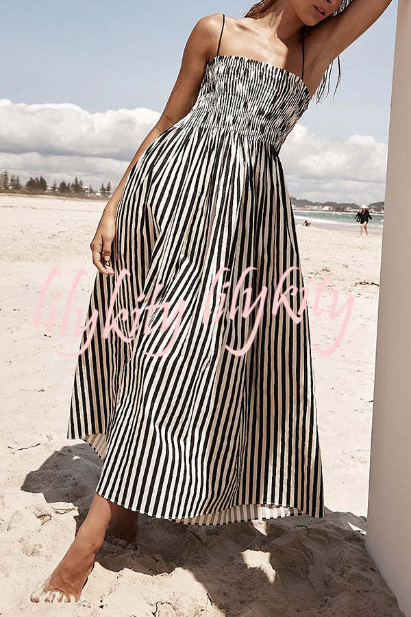 Mariela Stripe Smocked Bust Pocketed Slip Loose Maxi Dress