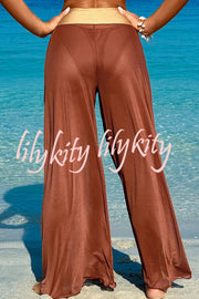 Solid Color Loose Metal Buckle Beach Pants