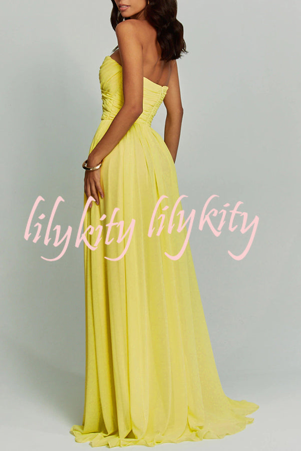 Romantic Party Chiffon Off Shoulder Sweetheart Neck Ruched Cape Maxi Dress