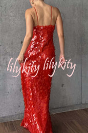 Reshape Beauty Fish Scale Sequin Cutout U-neck Slip Maxi Dress