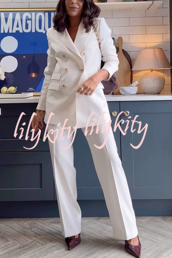 Elegant and Independent Button Lapel Blazer and Elastic Waist Pocketed Loose Pants Set