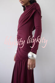 Solid Color Long-sleeved Pleated Slim-fit Elegant Ribbon Mini Dress