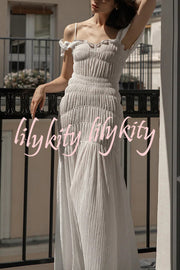 Solid Color Suspender Pleated Holiday Maxi Dress