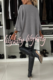 Elegance and Modern Knit Button Detail Half Sleeve Loose Sweater