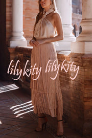 Elegant Tassel Hem Elastic Waist Casual Maxi Skirt