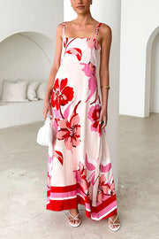 Floral Print Strap Square Neck Large Hem Maxi Dress