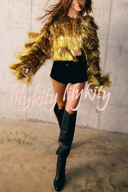 Start The Party Gold Foil Tassels Long Sleeve Jacket