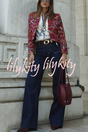 Vintage Bohemian Printed Chinese Style Buttons Long Sleeve Crop Jacket