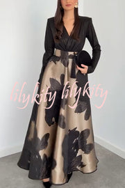 Chic Celebration Tulle Floral Pattern Jacquard High Rise Flared Maxi Skirt