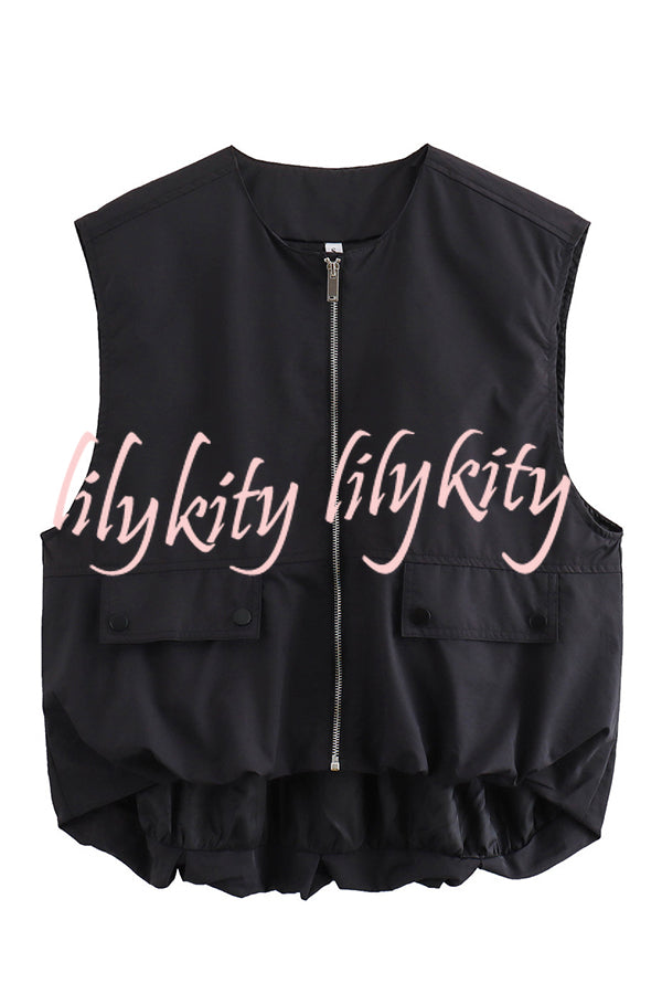 Fashionable Loose Sleeveless Pocket Casual Vest