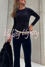 Caty Velvet Mesh Unique Pattern Long Sleeve Stretch Bodysuit