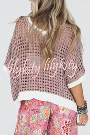 Fashionable V-neck Knitted Hollow Loose Cover-ups