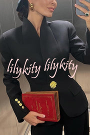 Classic Luxury Unique Metal Button Stand Collar Long Sleeve Blazer