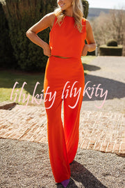 Modern and Elegant Solid Crop Tank and High Rise Flare Loose Pants Set