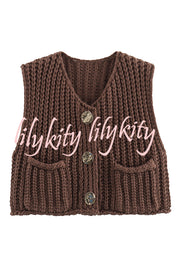 Solid Color Sleeveless Pocket Knitted Vest