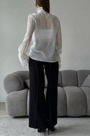French Chiffon Ruffled Stand Collar Casual Shirt