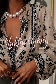 Unique Print Long-Sleeved Button-Up Elegant Shirt