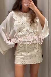 Fashion Floral Hollow Embroidery Slim Mini Skirt