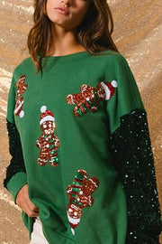 Christmas Casual Loose Round Neck Sequined Sleeve Sweatshirt