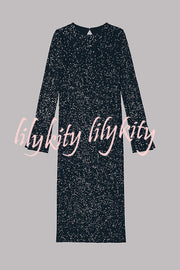 Ignite Sparkly Nights Sequin Extra Long Sleeve Open Back Loose Midi Dress