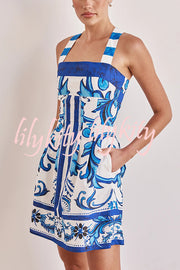 Channeling Summer Linen Blend Unique Print Wide Strap Pocketed Mini Dress