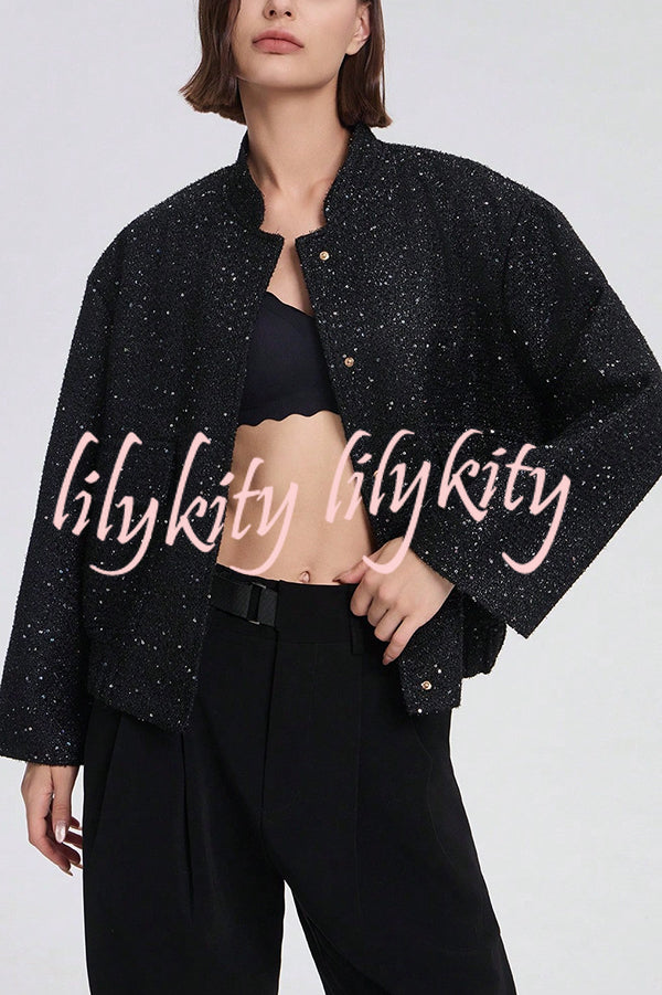 Fashion Sequin Long Sleeve Casual Pocket Loose Jacket