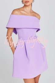 Elegant Evening Lapel Bandeau Removable Belt Pocketed Mini Dress