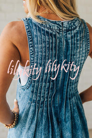 Fashionable and Casual Sleeveless V-neck Lace-up Loose Pocket Jumpsuit