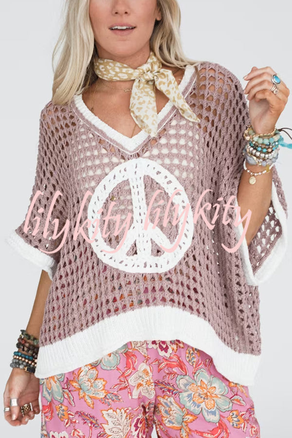 Fashionable V-neck Knitted Hollow Loose Cover-ups