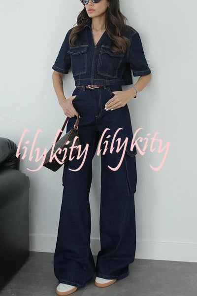 Free Breeze Denim High Rise Pocketed Wide Leg Cargo Jeans